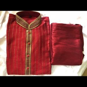 Traditional Red Indian Men Designer Kurta Pajama